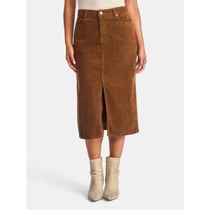 Time and Tru Tan Corduroy Midi Skirt